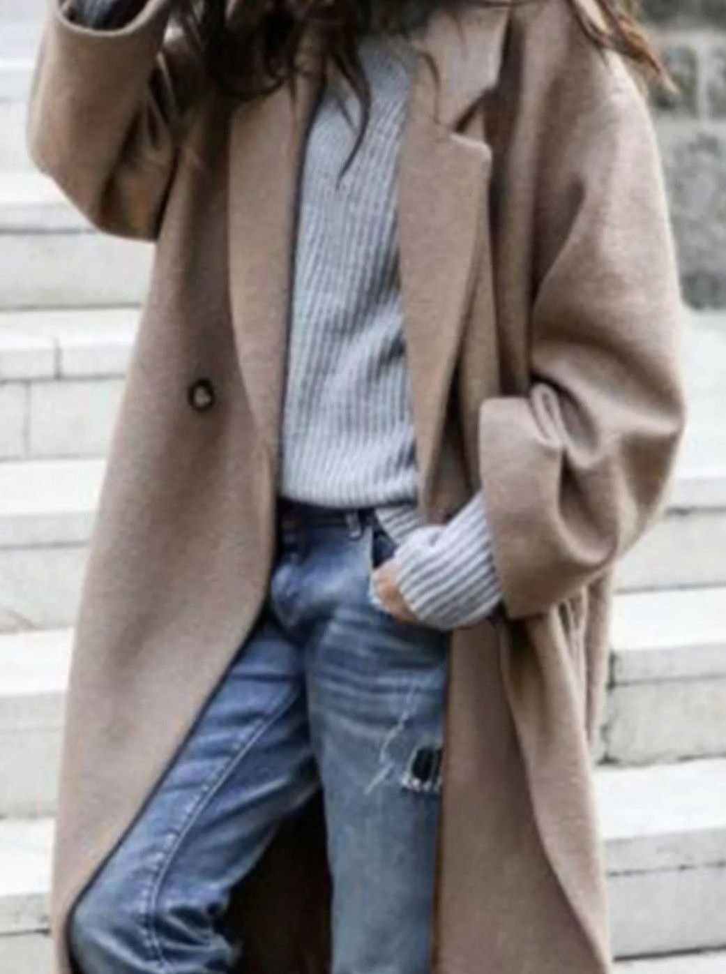 Women's Oversized Long Wool Coat Wide-Sleeve Winter Outerwear