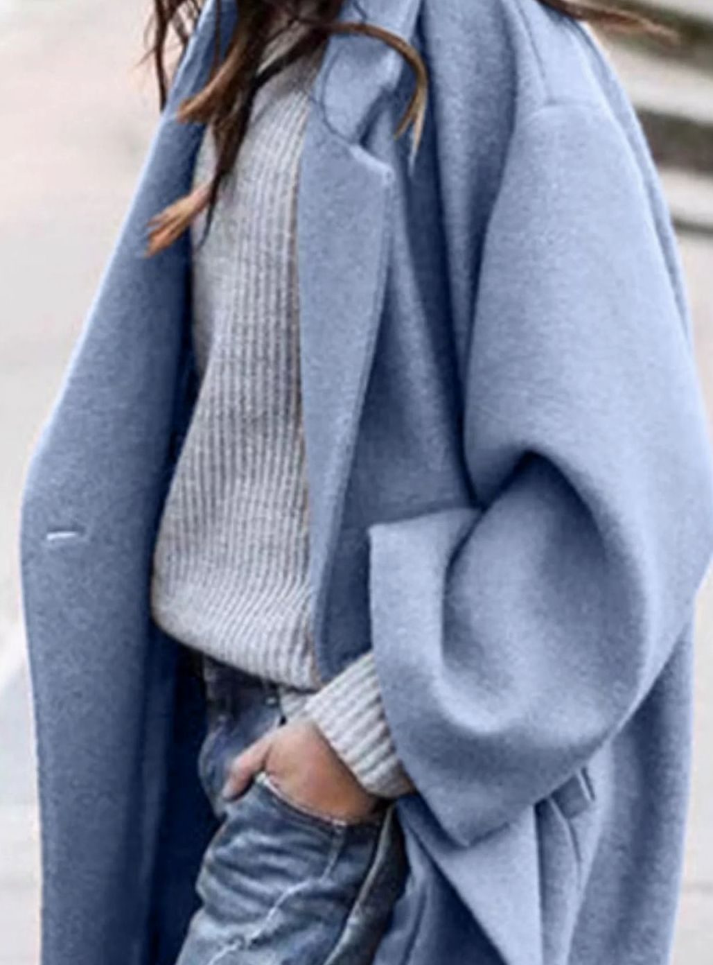 Women's Oversized Long Wool Coat Wide-Sleeve Winter Outerwear