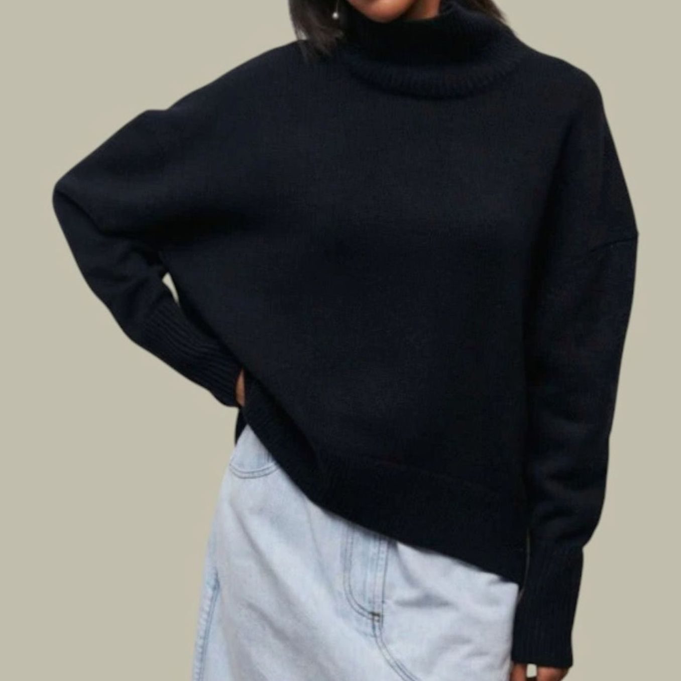 Women's Oversized Loose Fit Turtlenecks Knit Jumper - Black