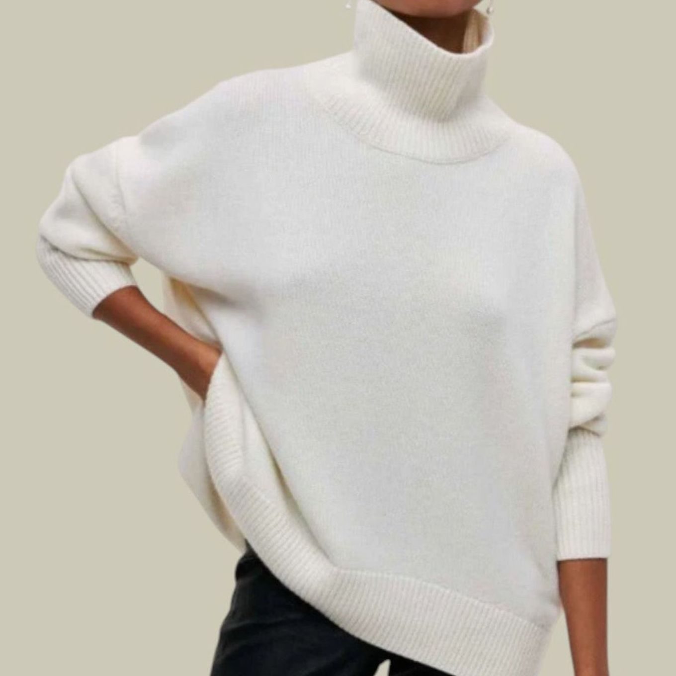 Women's Oversized Loose Fit Turtlenecks Knit Jumper - White
