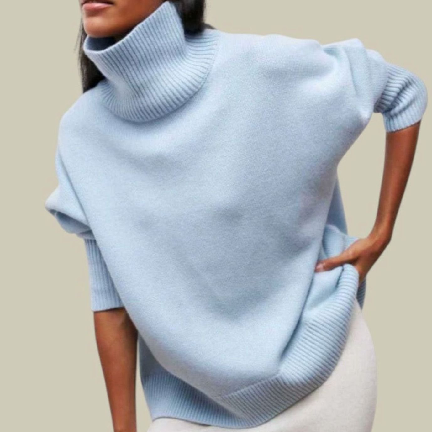 Women's Oversized Loose Fit Turtlenecks Knit Jumper - Blue