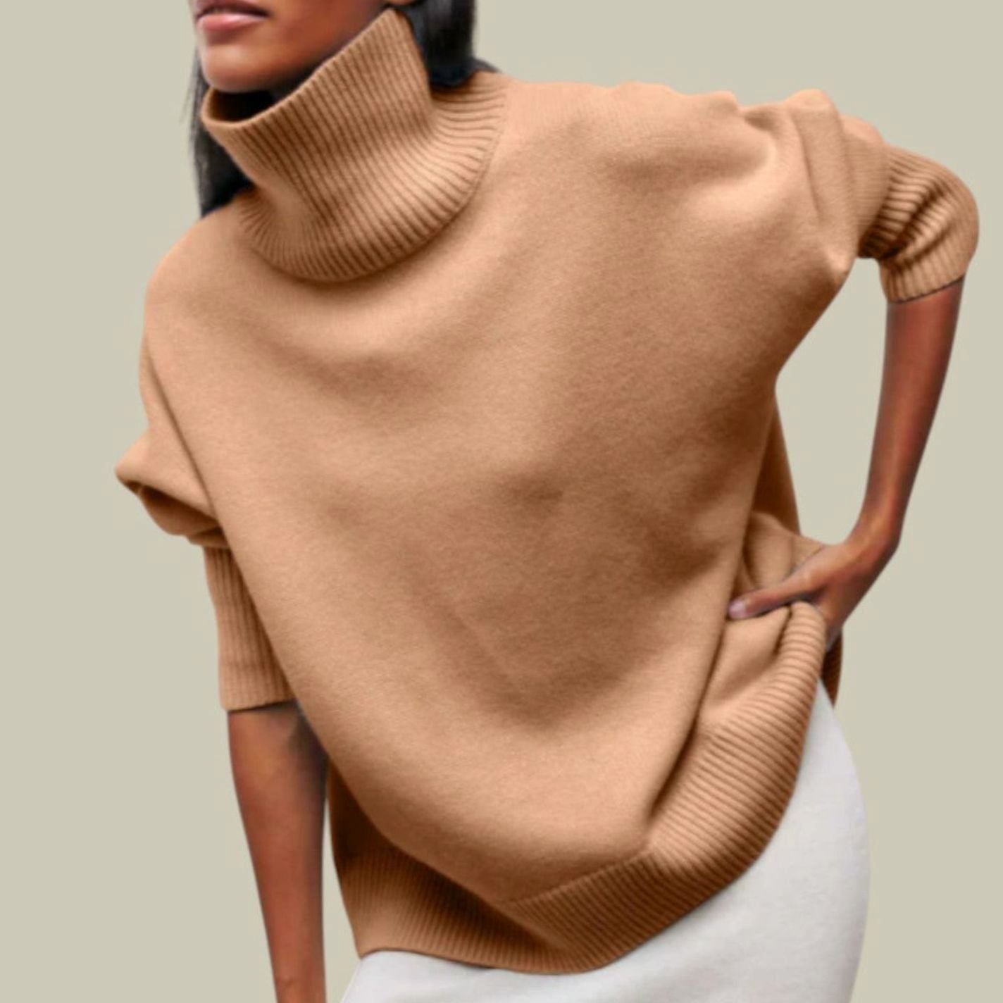 Women's Oversized Loose Fit Turtlenecks Knit Jumper - Khaki