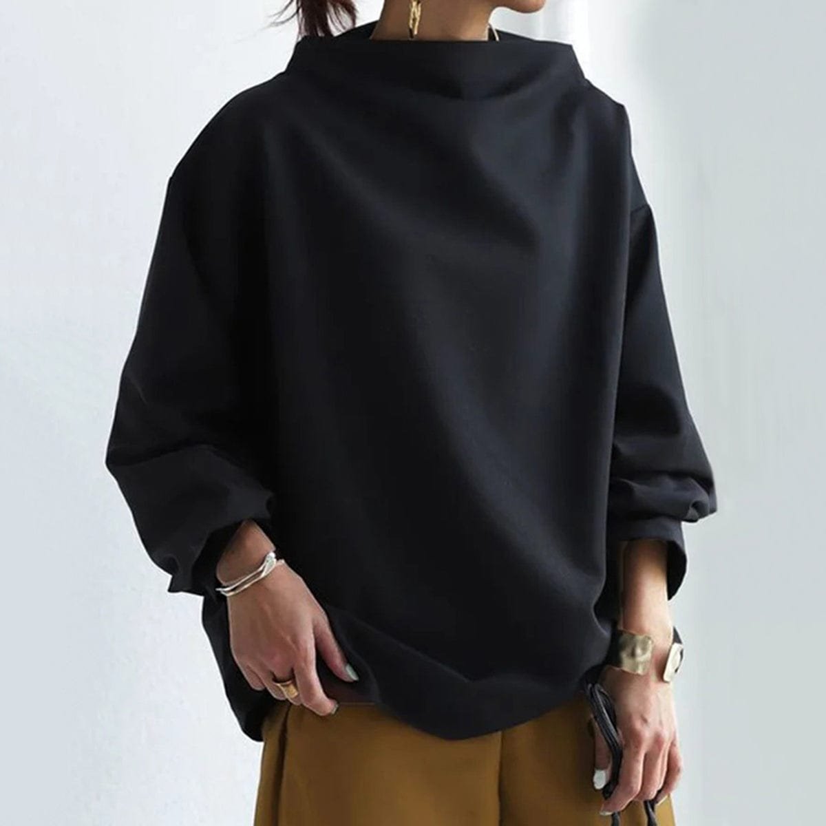 Women's Oversized Mock-Neck Knit Sweater Top