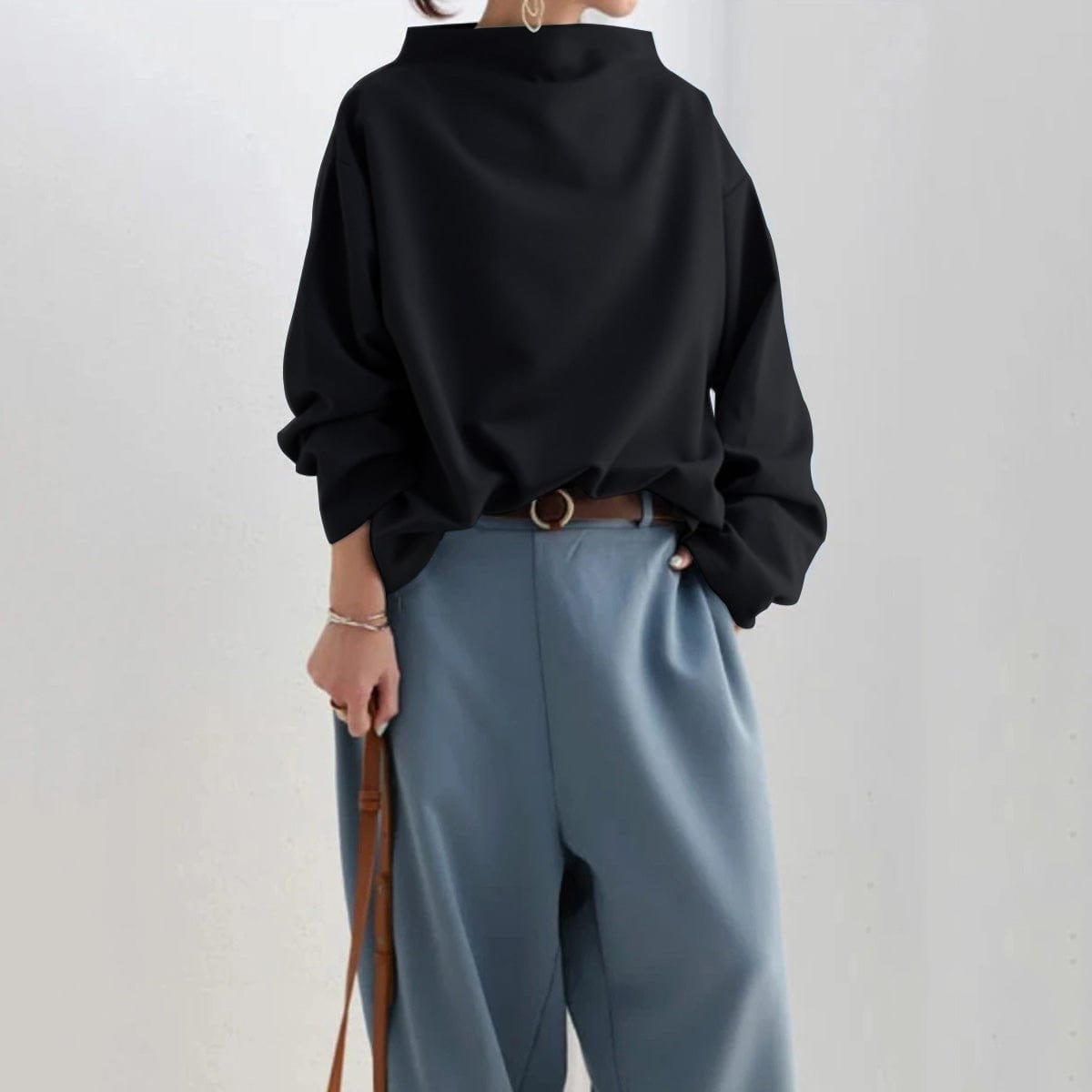 Women's Oversized Mock-Neck Knit Sweater Top