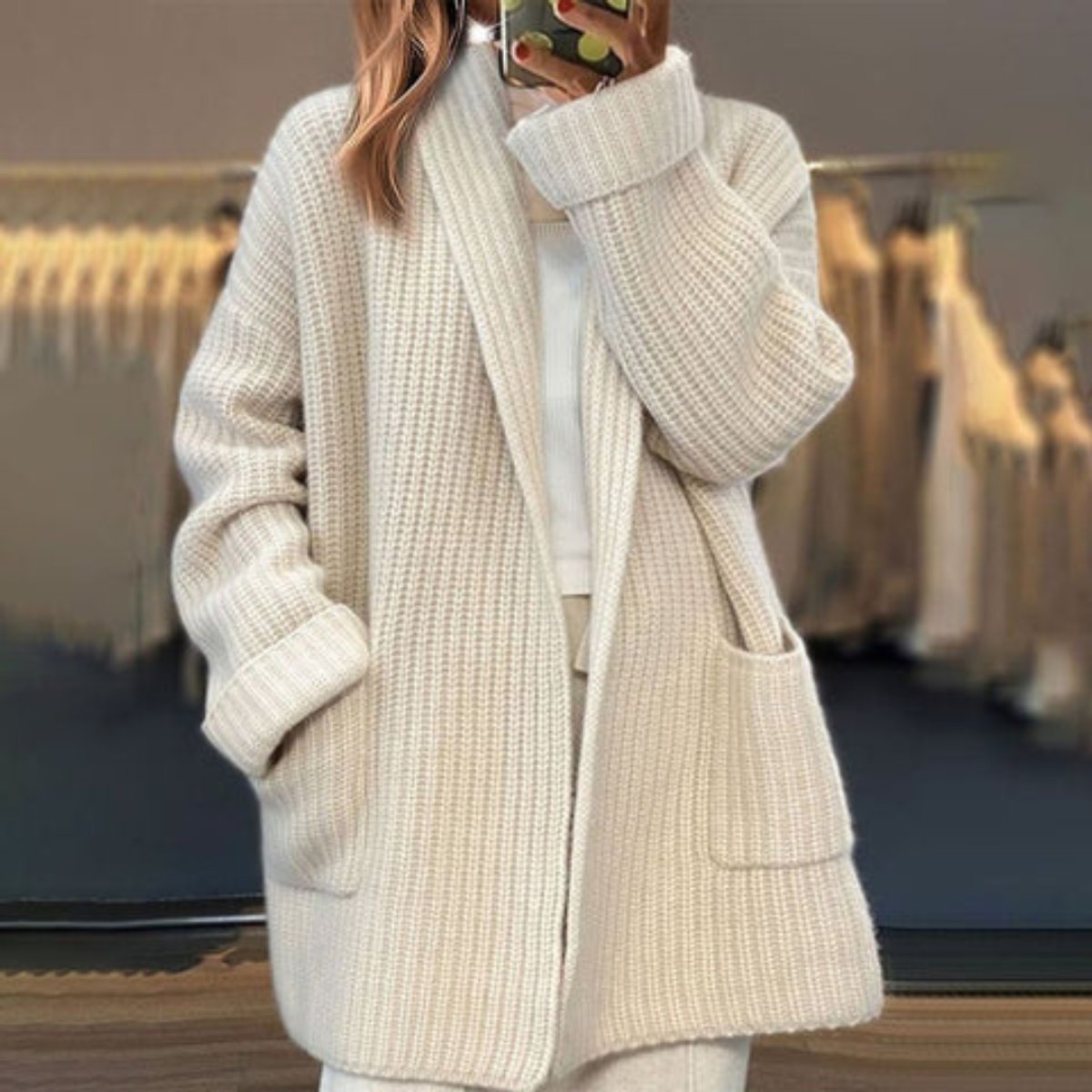 Women's Oversized Open-Front Knit Cardigan Scarf Detail