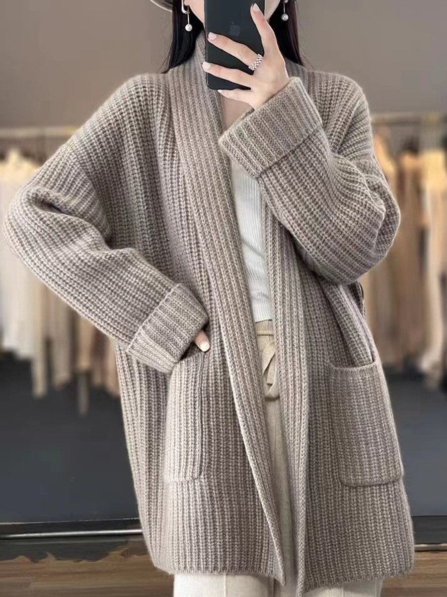 Women's Oversized Open-Front Knit Cardigan Scarf Detail