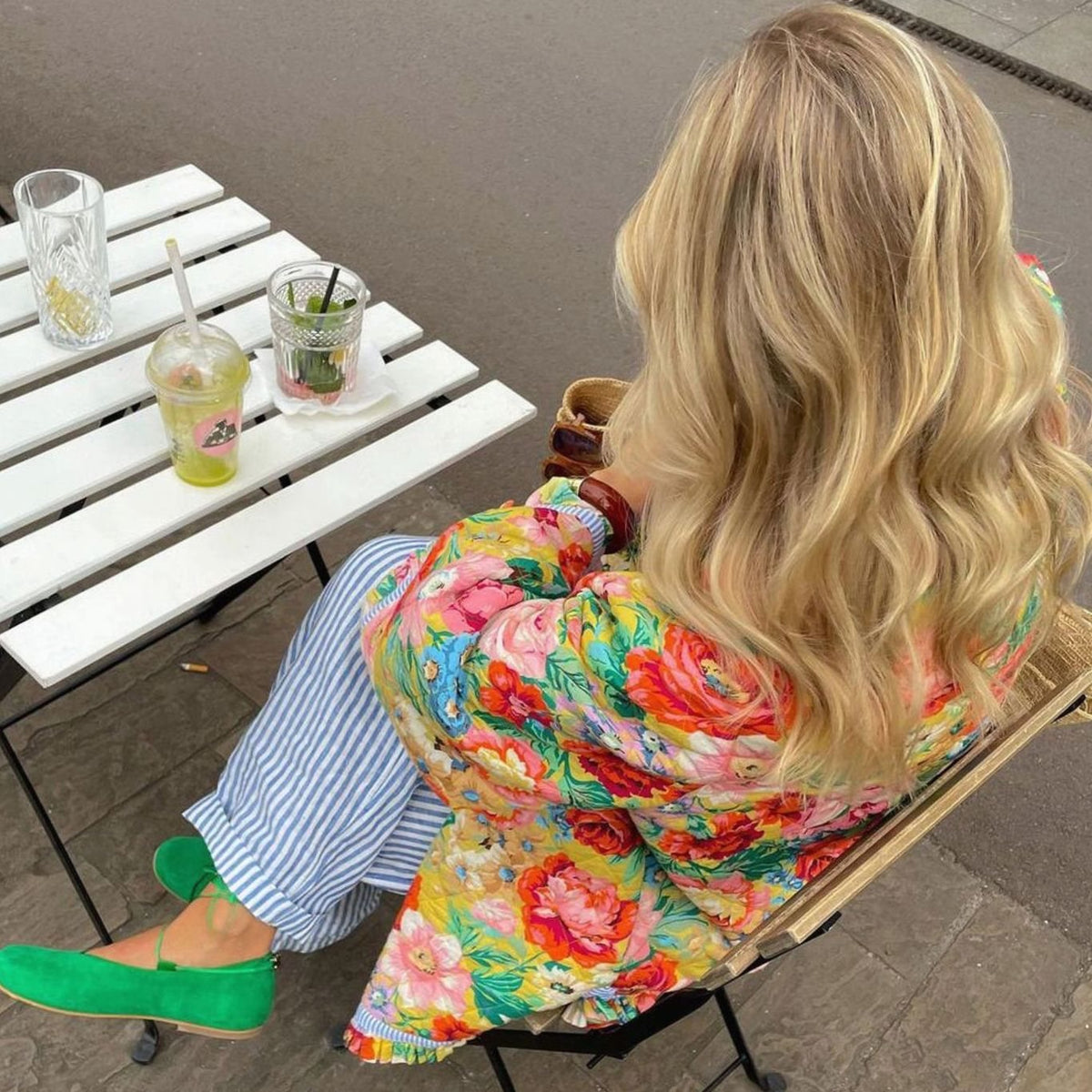 Women's Oversized Quilted Floral Button-Up Jacket