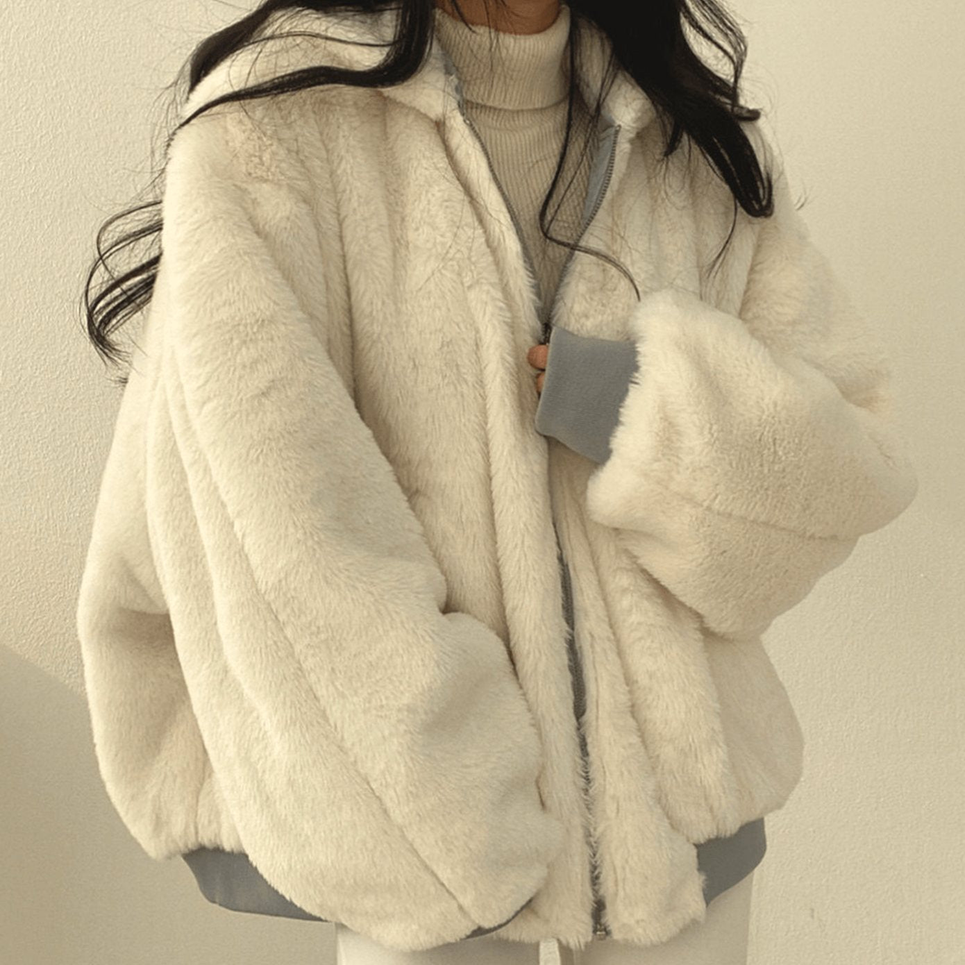 Women's Oversized Relaxed-Fit Fleece-Lined Zip-Up Winter Jacket