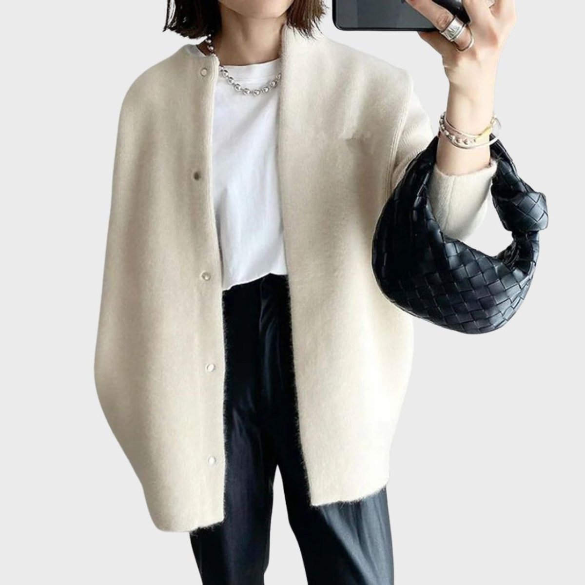 Women's Oversized Snap-Button Knit Cardigan - White