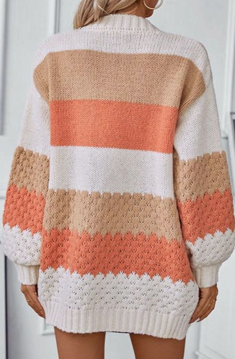 Women's Oversized Striped Open-Front Knit Cardigan