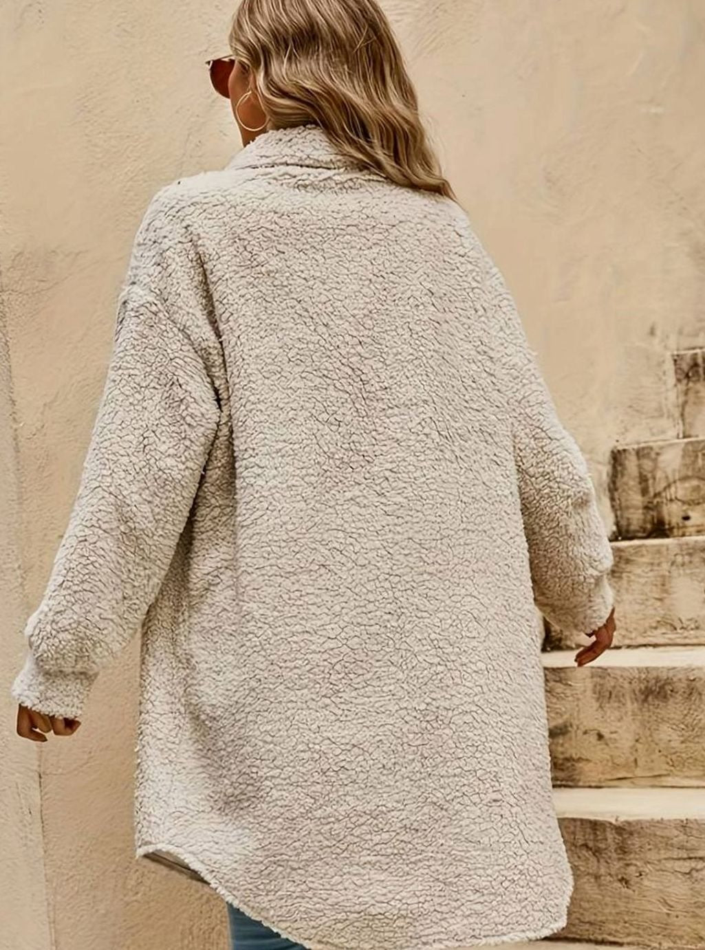 Women's Oversized Teddy Sherpa Long Button-Down Coat