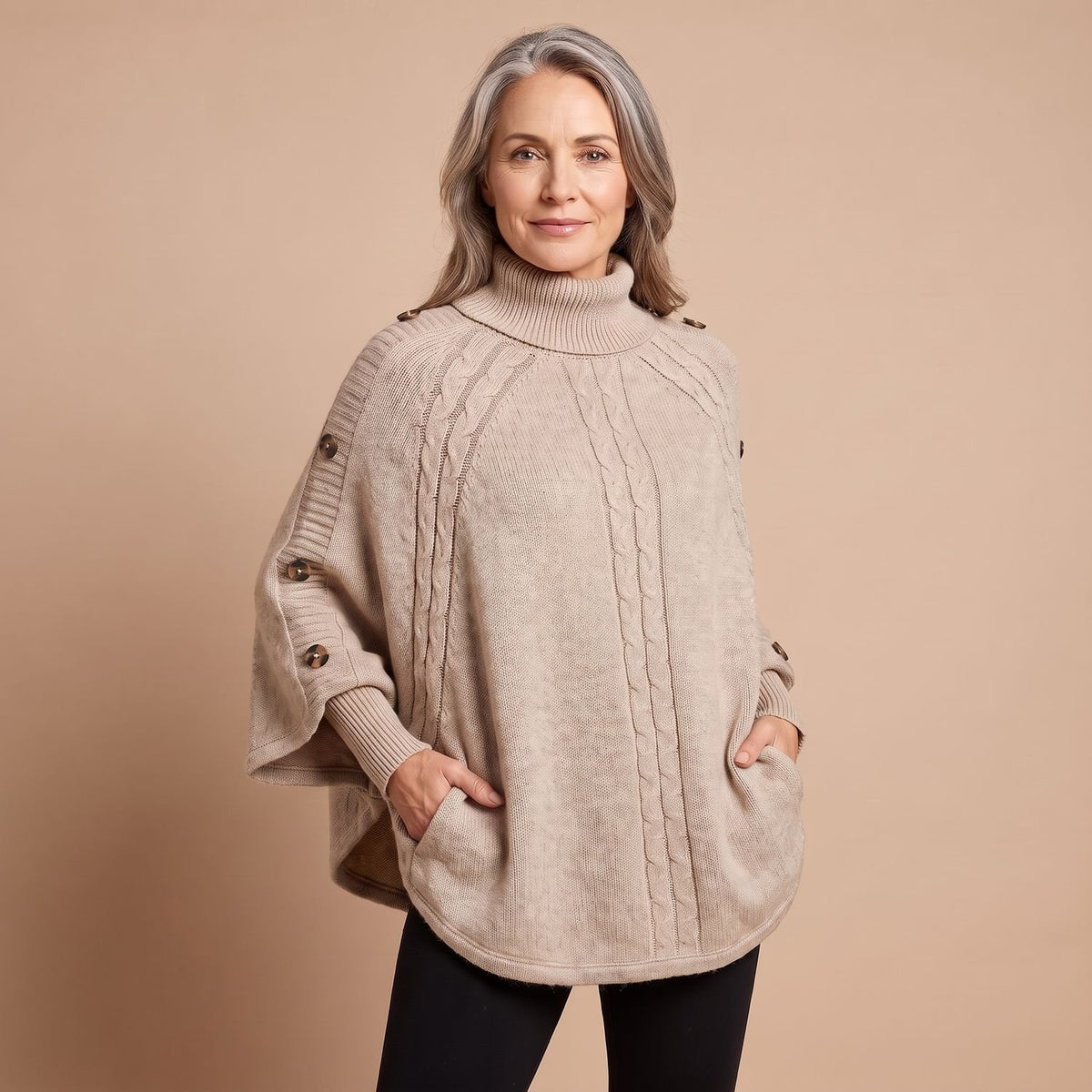 Women's Oversized Turtleneck Cable-Knit Batwing Sleeve Jumper