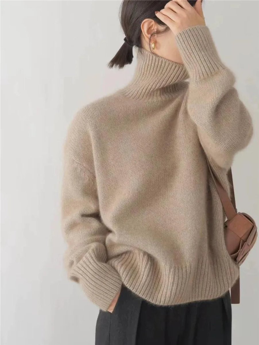 Women's Oversized Turtleneck Cashmere Knit Sweater Jumper