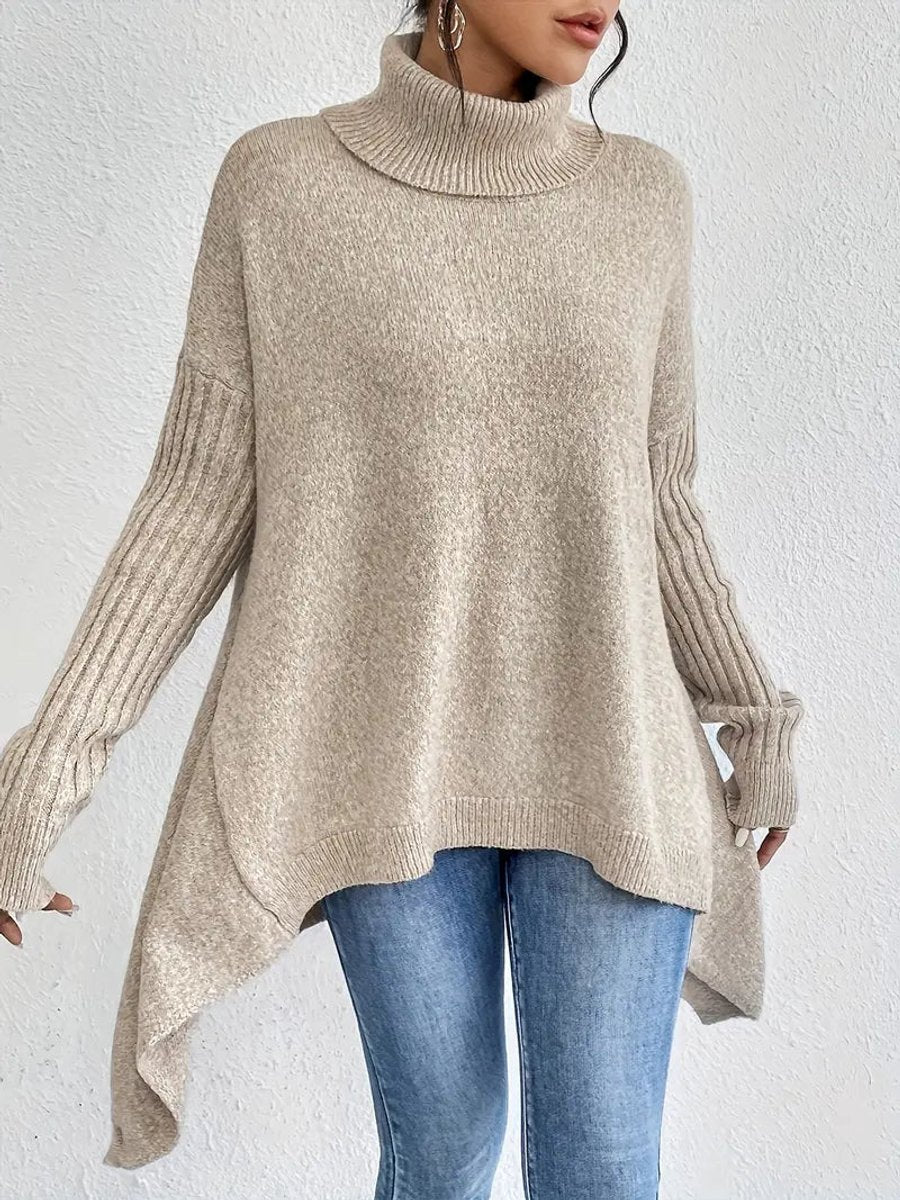 Women's Oversized Turtleneck Sweater Long Ribbed Knit Jumper