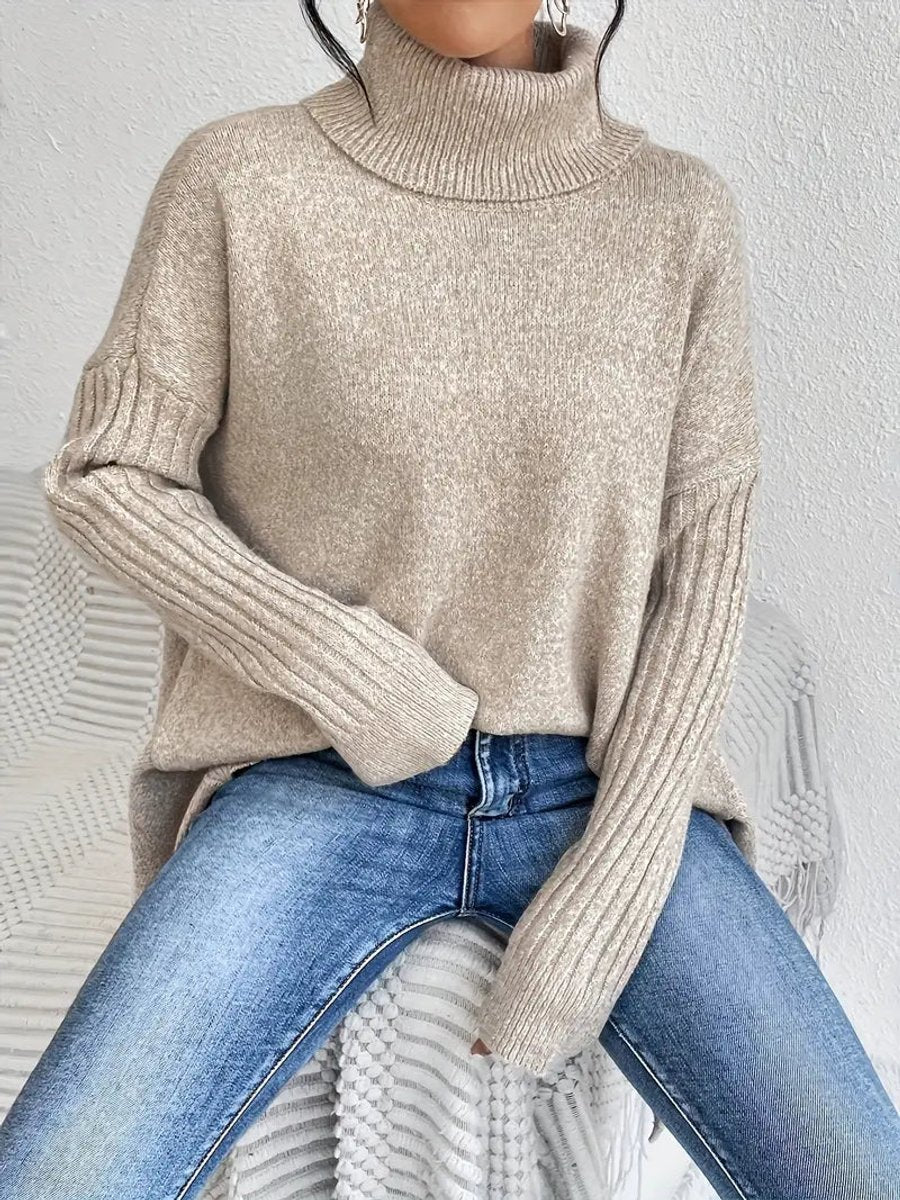 Women's Oversized Turtleneck Sweater Long Ribbed Knit Jumper