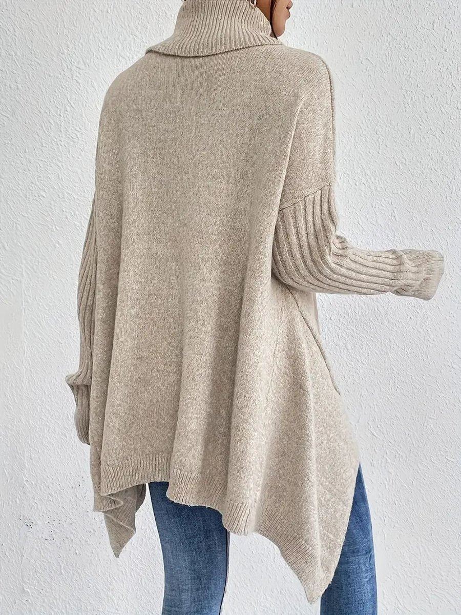 Women's Oversized Turtleneck Sweater Long Ribbed Knit Jumper