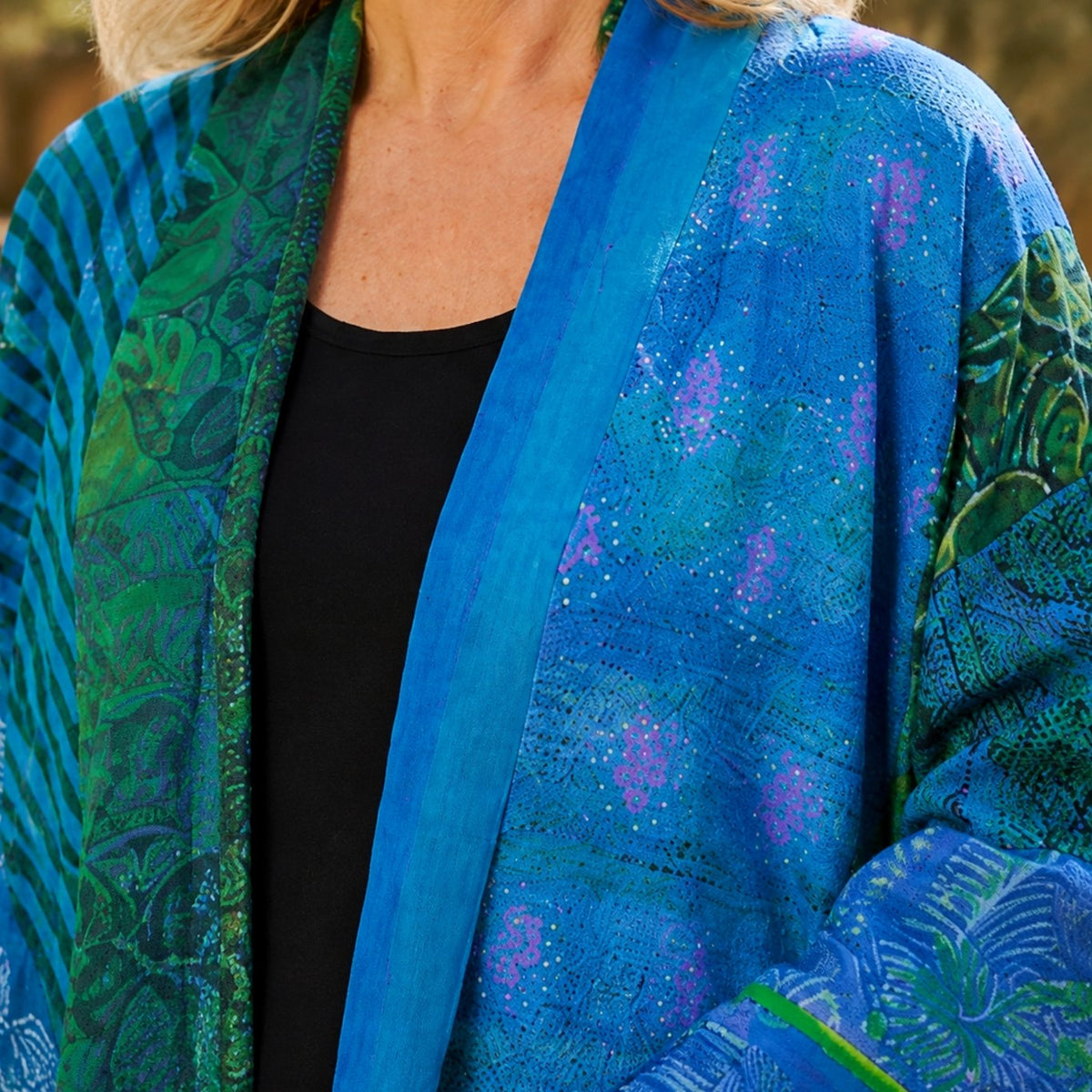 Women's Patchwork Open-Front Longline Kimono Cardigan