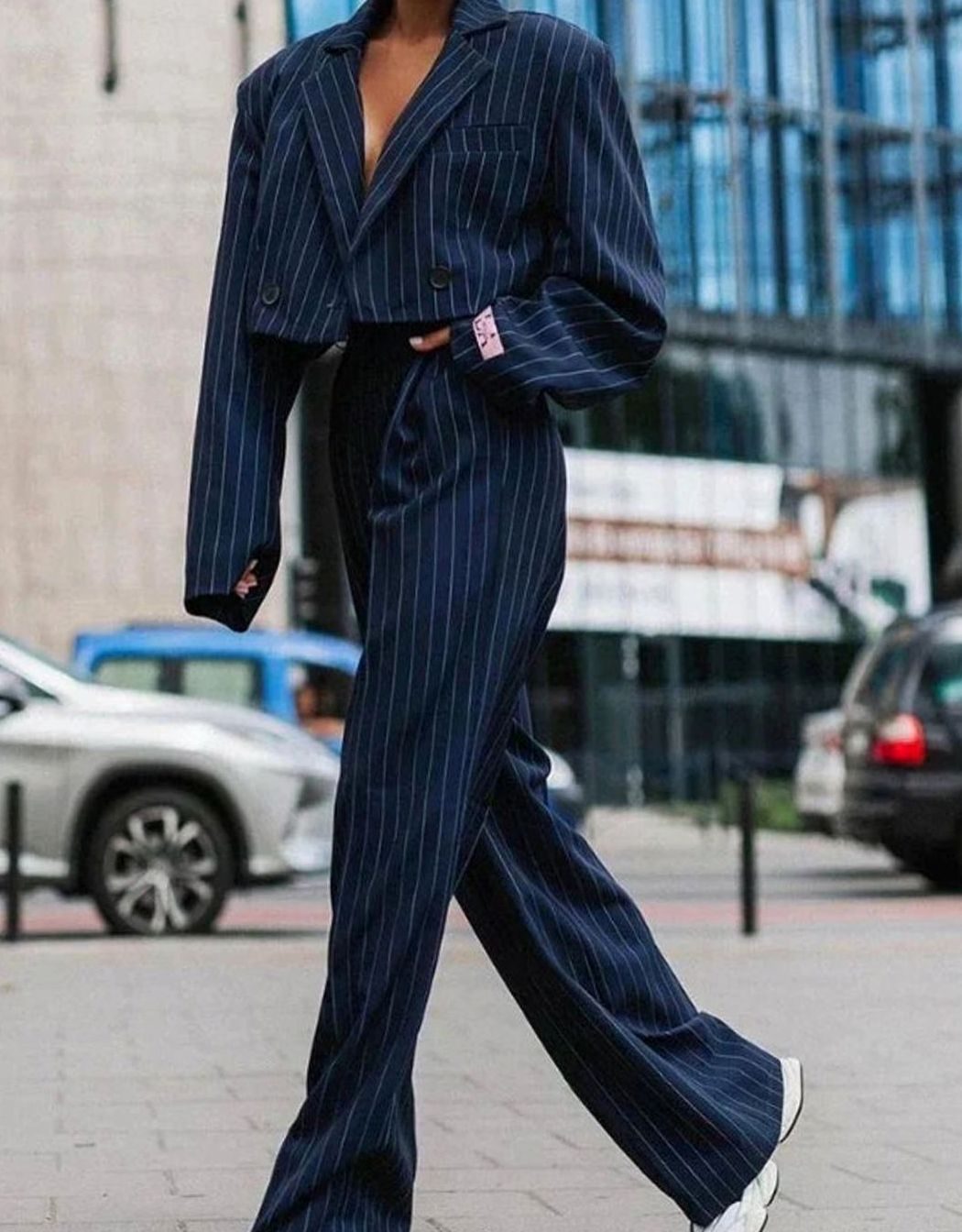 Women's Pinstripe Wide-Leg Blazer Trouser Co-ord Set