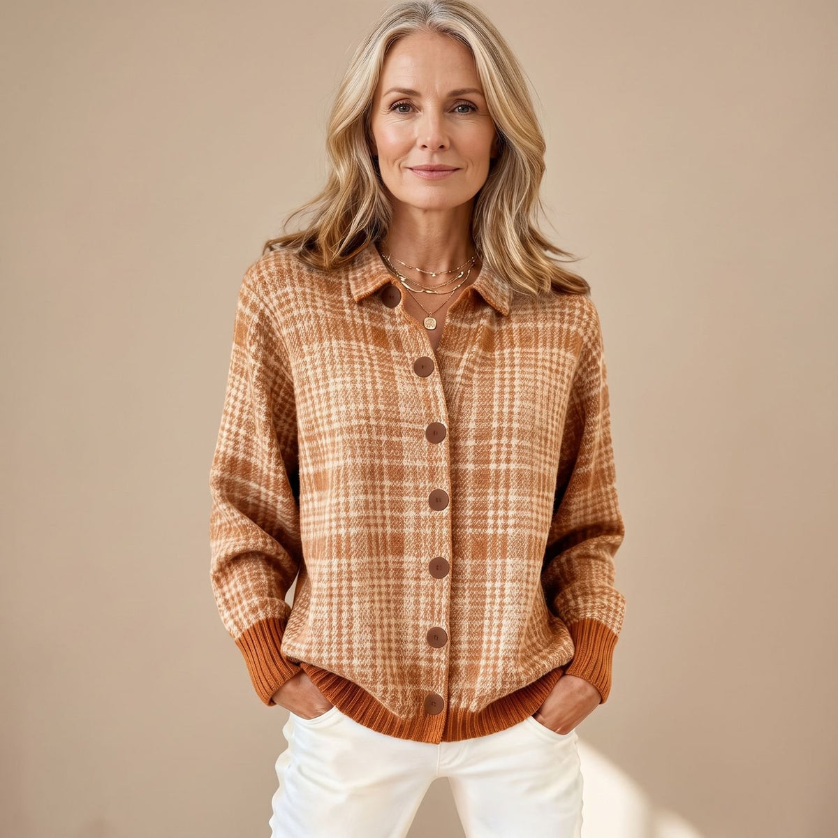 Women's Plaid Button-Up Knit Cardigan Shacket