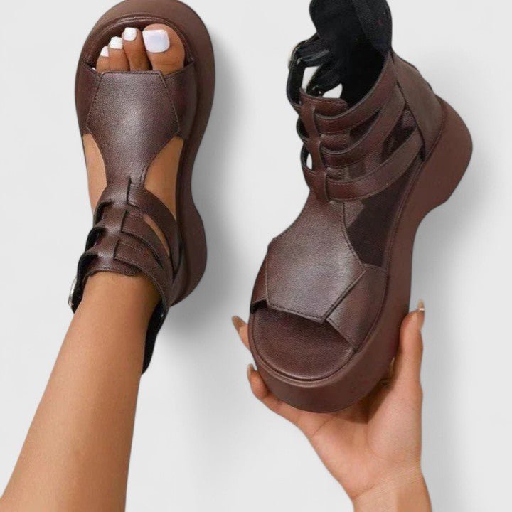 Women's Platform Gladiator Sandals Double-Buckle Ankle-Strap - Braun