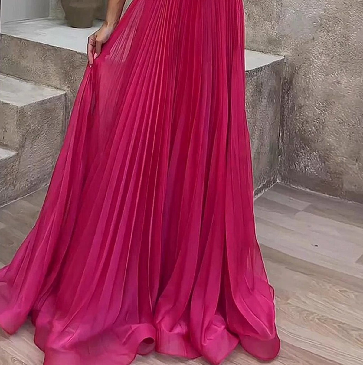 Women's Pleated Ruffle-Sleeve Formal Maxi Evening Gown