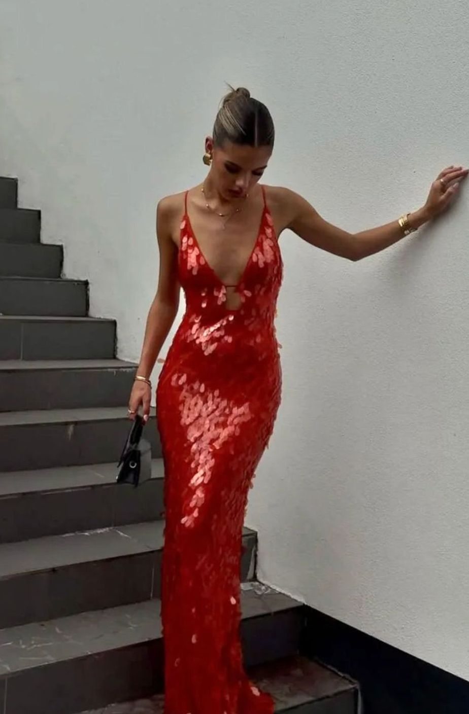 Women's Plunge-Neck Open-Back Sequin Maxi Dress