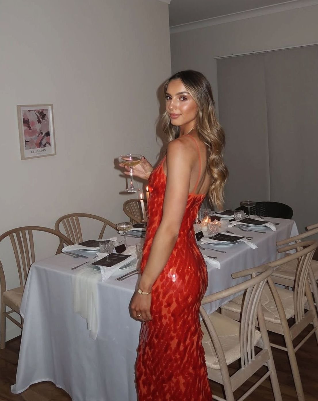 Women's Plunge-Neck Open-Back Sequin Maxi Dress