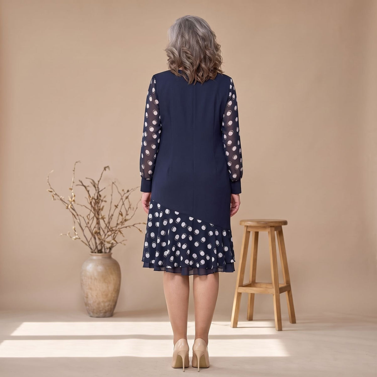 Women's Plus Size Elegant Chiffon Polka Dot Cocktail Party Dress