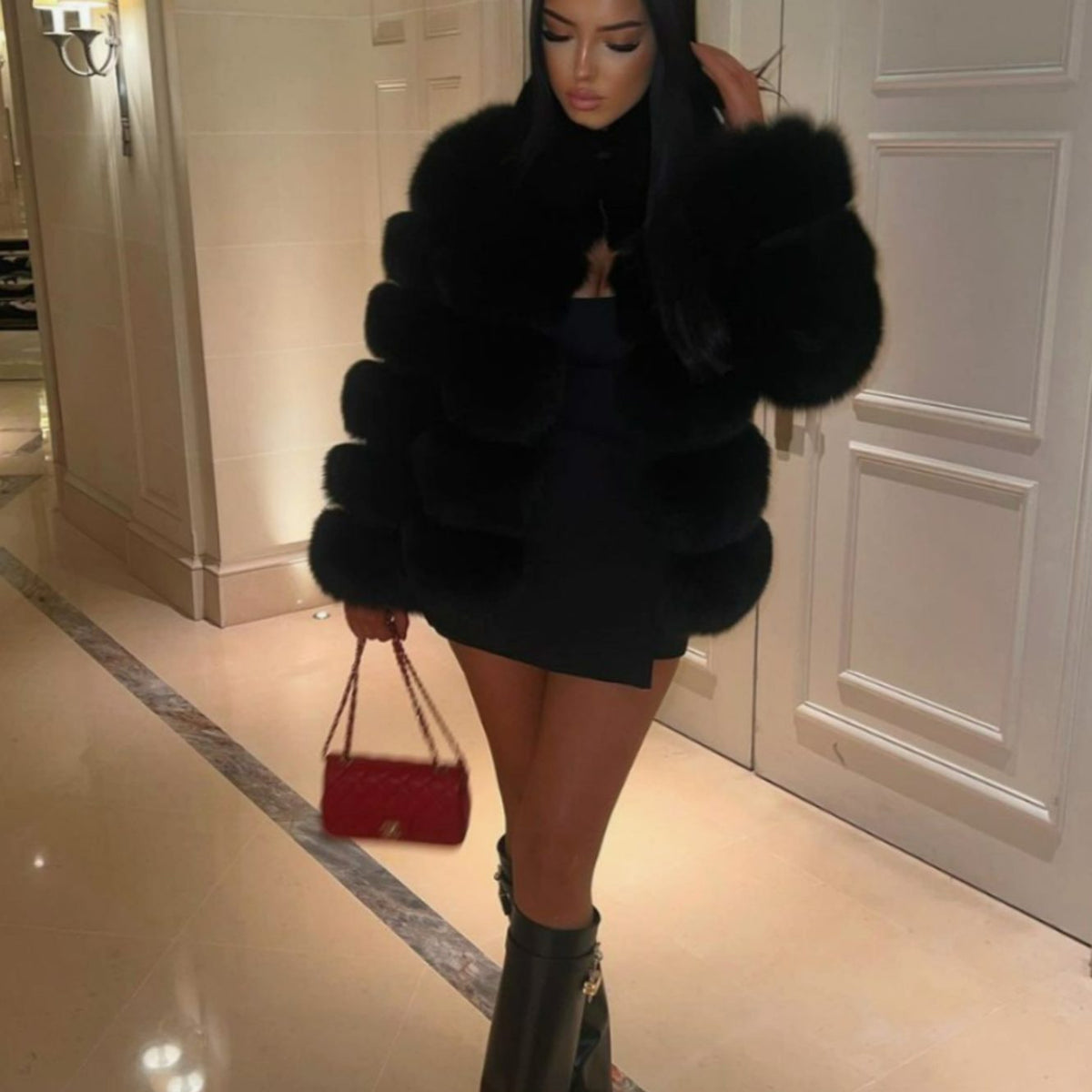 Women's Plush Faux Fur Cropped Statement Jacket
