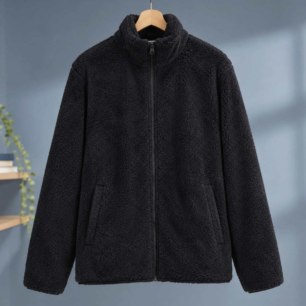 Women's Plush Fleece Full-Zip Stand-Collar Jacket - Black