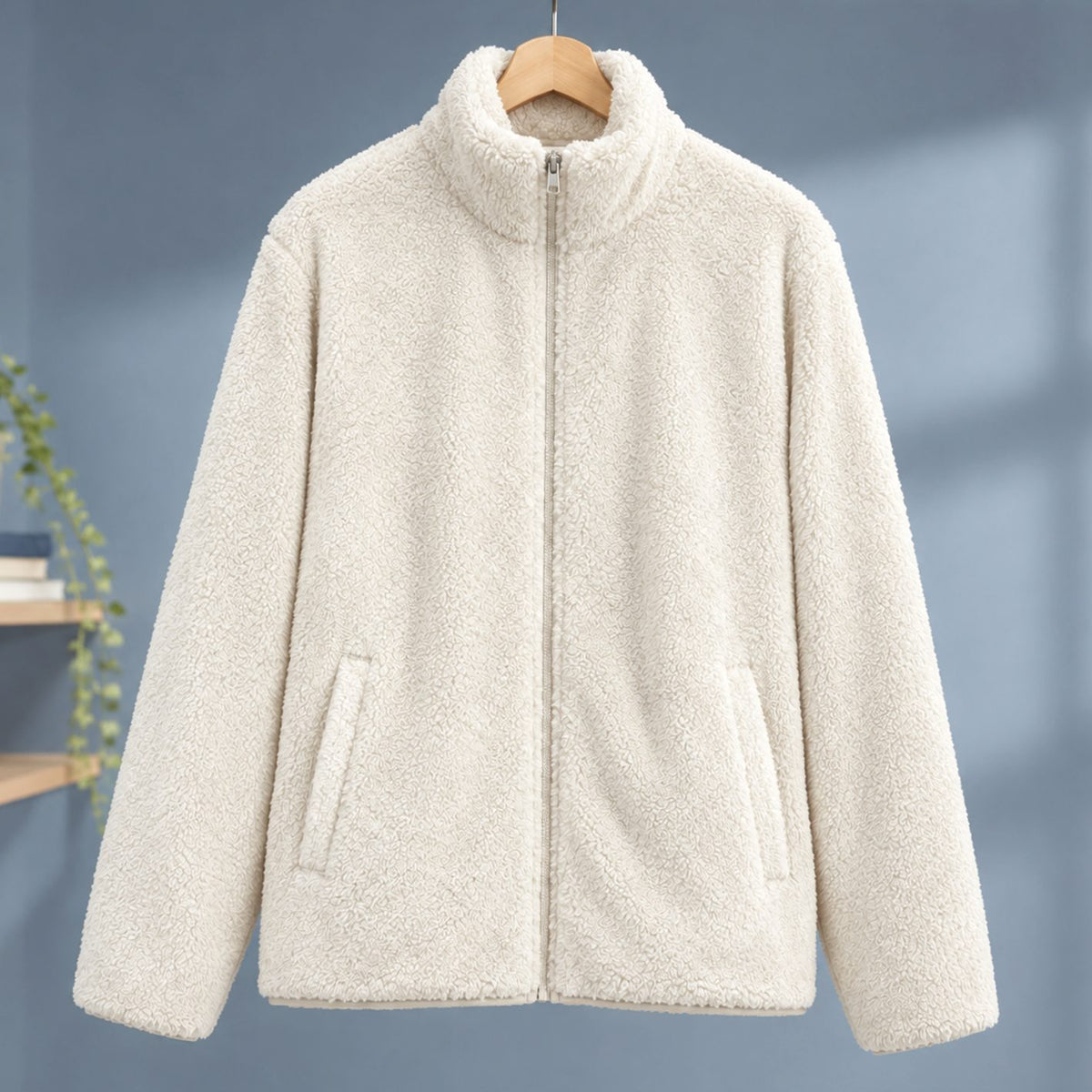 Women's Plush Fleece Full-Zip Stand-Collar Jacket - White