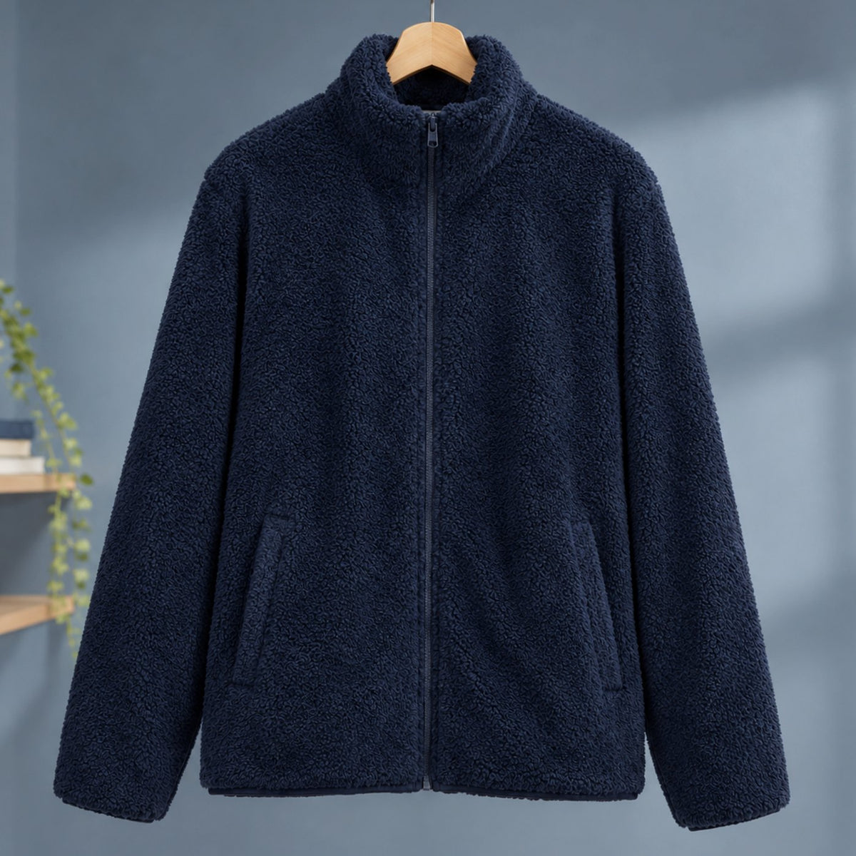 Women's Plush Fleece Full-Zip Stand-Collar Jacket - Navy Blue