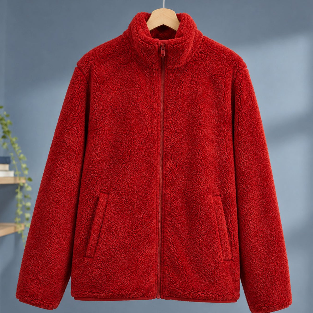 Women's Plush Fleece Full-Zip Stand-Collar Jacket - Coral