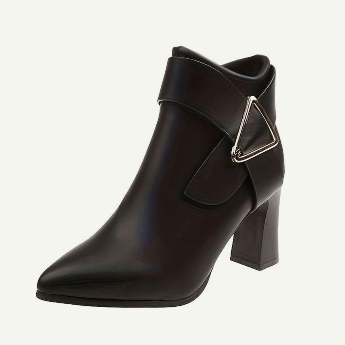 Women's Pointed-Toe Block Heel Ankle Boots Buckle Detail - Black