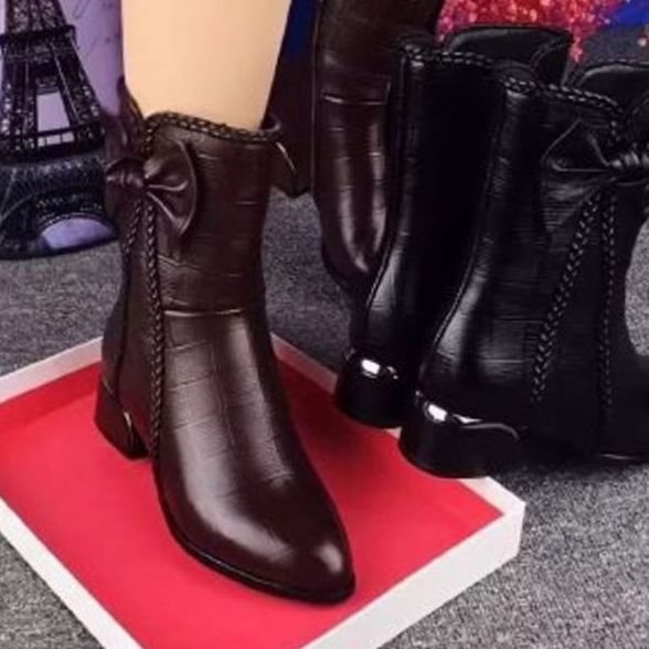 Women's Pointed-Toe Block-Heel Bow-Detail Ankle Boots