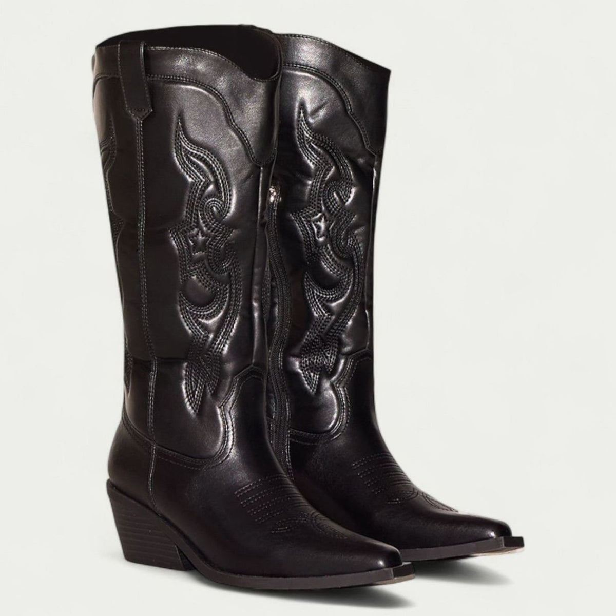 Women's Pointed-Toe Embroidered Cowboy Boots Western Style - Black