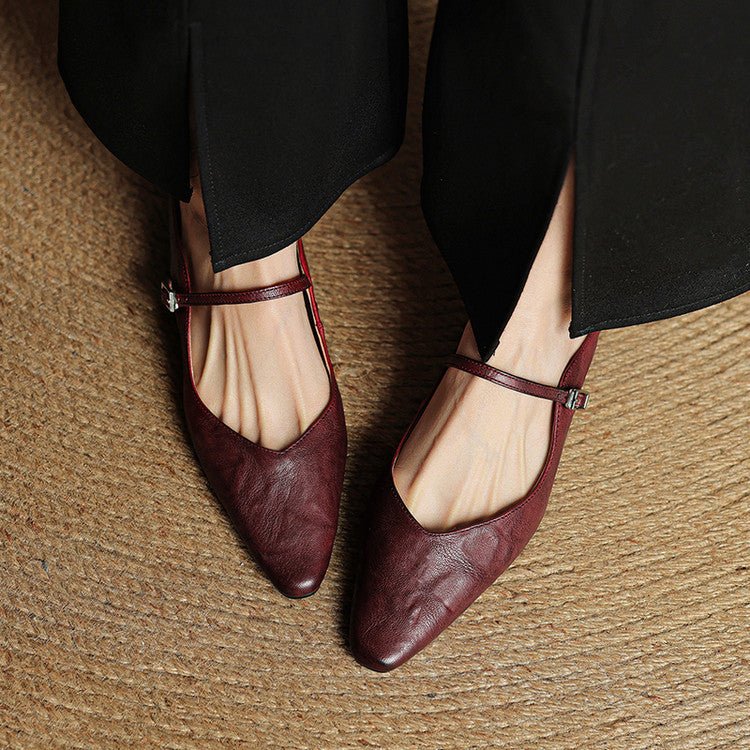 Women's Pointed-Toe Mary Jane Leather Slip-On Mule Flats