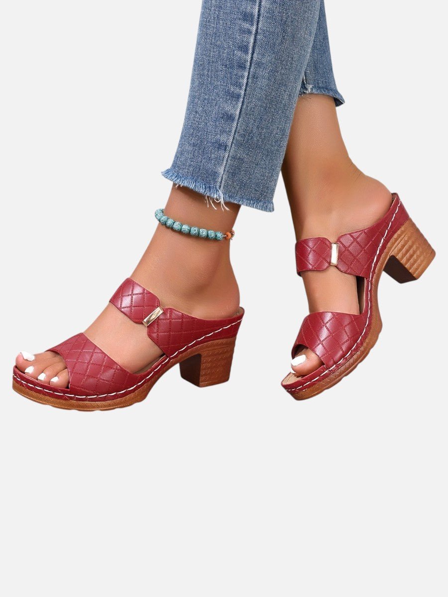 Women's Quilted Faux Leather Block Heel Mule Sandals
