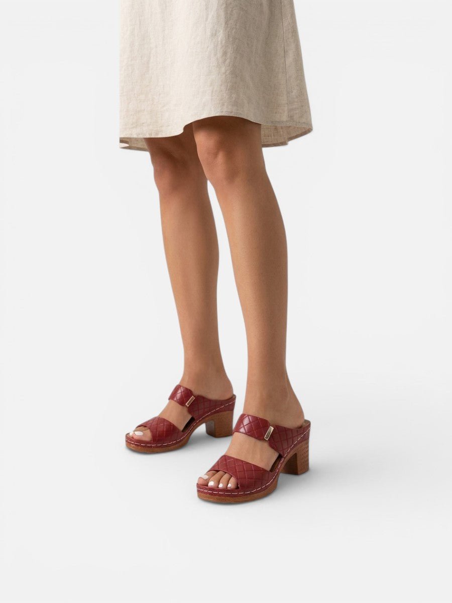 Women's Quilted Faux Leather Block Heel Mule Sandals
