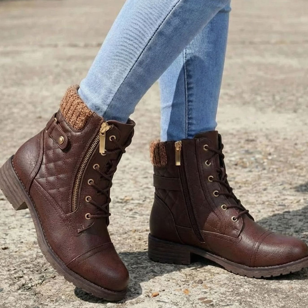 Women's Quilted Faux-Leather Lace-Up Ankle Boots