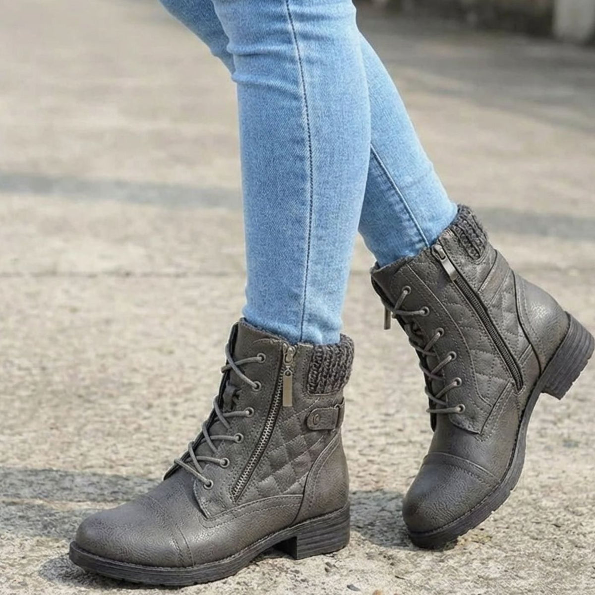 Women's Quilted Faux-Leather Lace-Up Ankle Boots