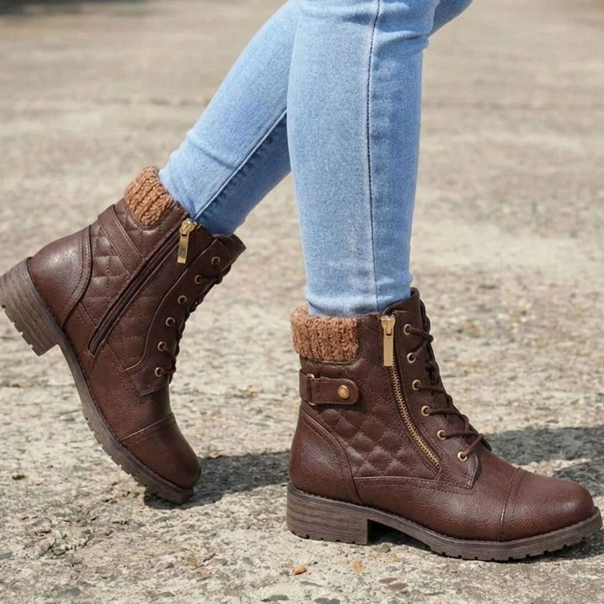 Women's Quilted Faux-Leather Lace-Up Ankle Boots