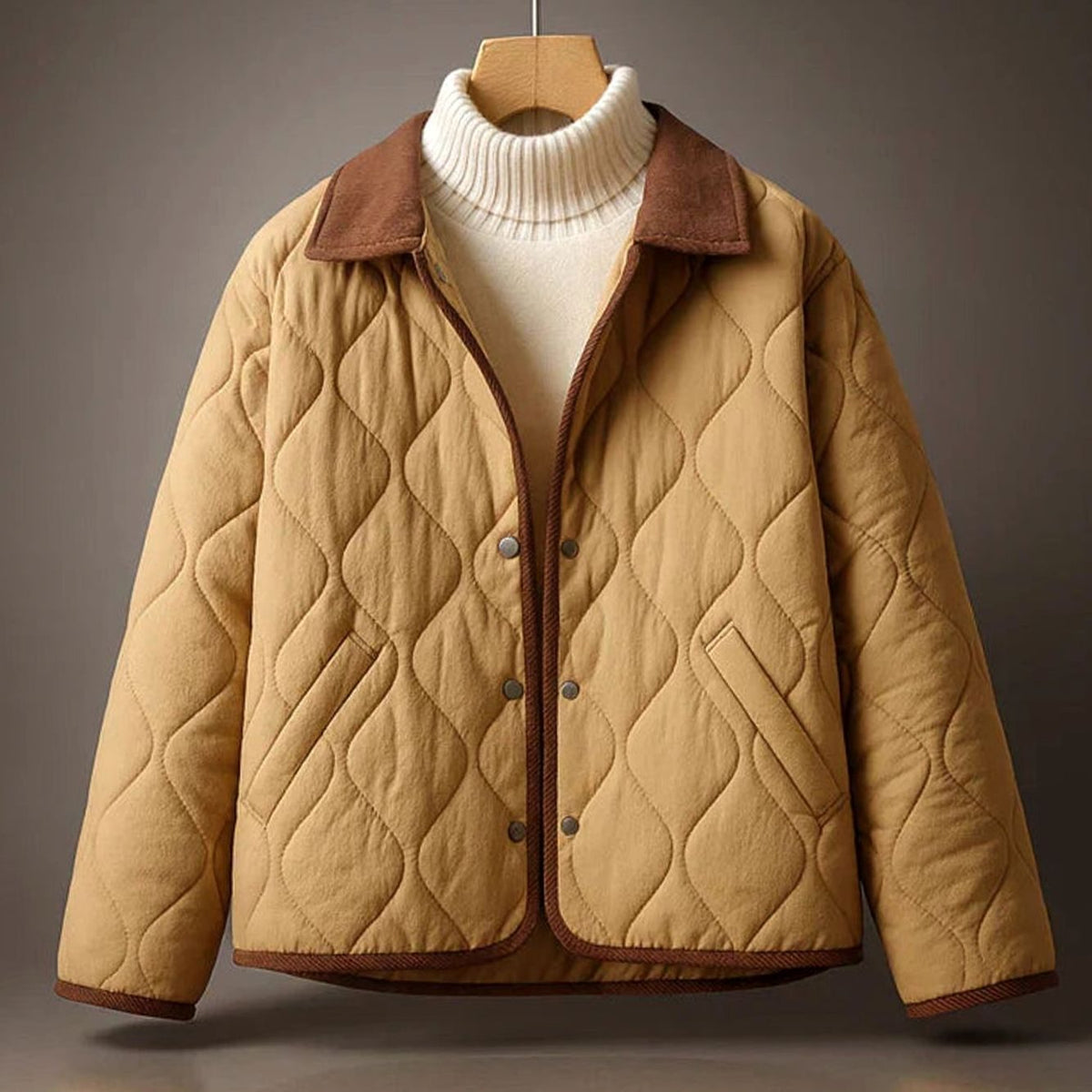 Women's Quilted Insulated Relaxed-Fit Lapel Winter Coat - Brown