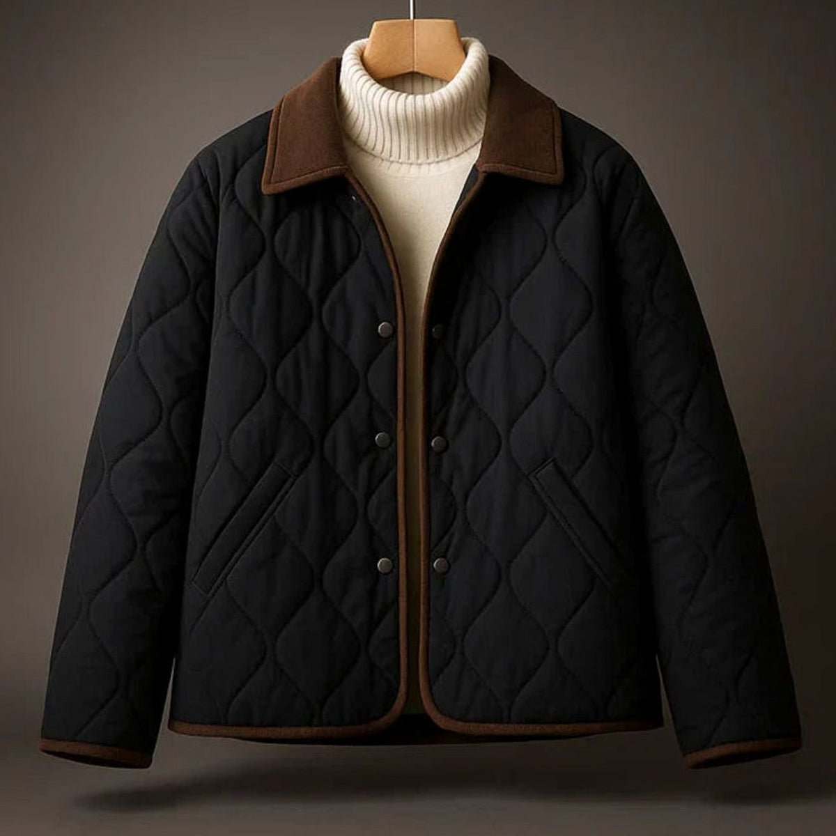 Women's Quilted Insulated Relaxed-Fit Lapel Winter Coat - Black