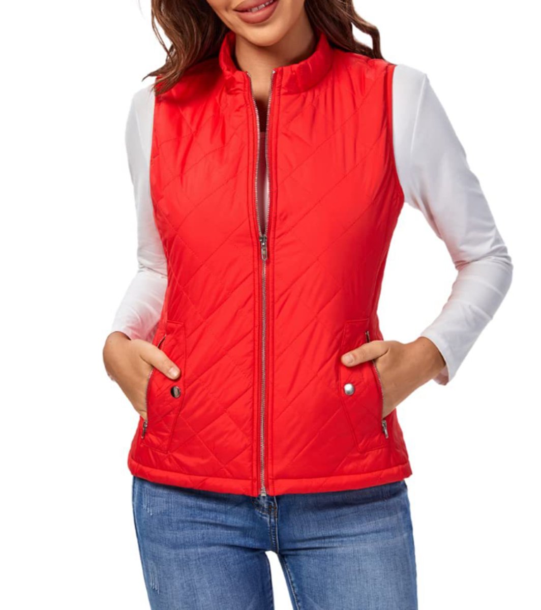 Women's Quilted Zip-Up Sleeveless Puffer Vest - Red