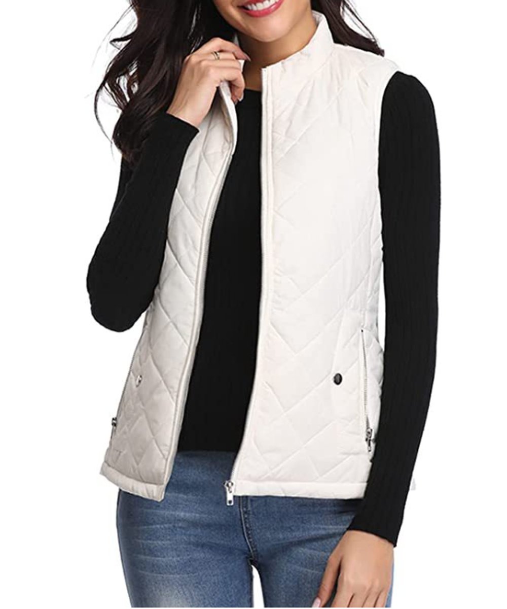 Women's Quilted Zip-Up Sleeveless Puffer Vest - White