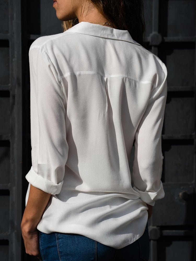 Women's Relaxed-Fit Button-Down Roll-Sleeve Collared Blouse