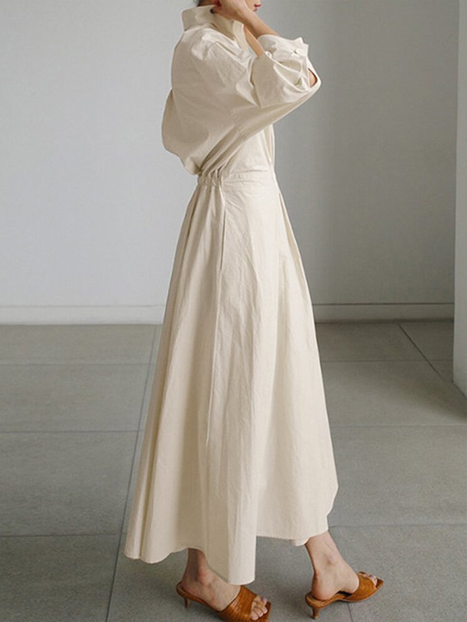 Women's Relaxed-Fit Button-Front Long-Sleeve Maxi Shirt Dress