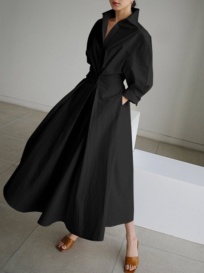 Women's Relaxed-Fit Button-Front Long-Sleeve Maxi Shirt Dress