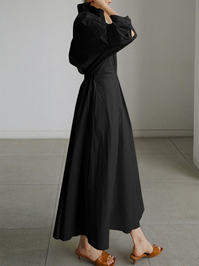 Women's Relaxed-Fit Button-Front Long-Sleeve Maxi Shirt Dress